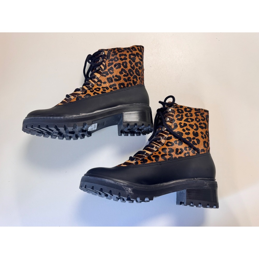 Schutz Mafalda Leopard Print Combat Boots Black Tan Women's Size 8B - Picture 4 of 9